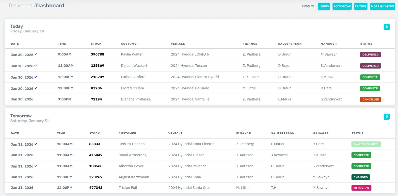 Real-Time Status Tracking - Vehicle Delivery Dashboard